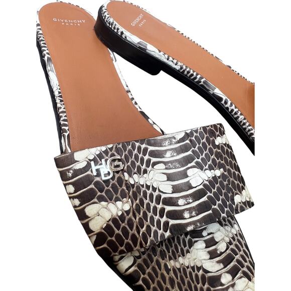 Givenchy Paris Snakeskin Leather Slide Sandals Brown Ivory Size 39 - Picture 3 of 8